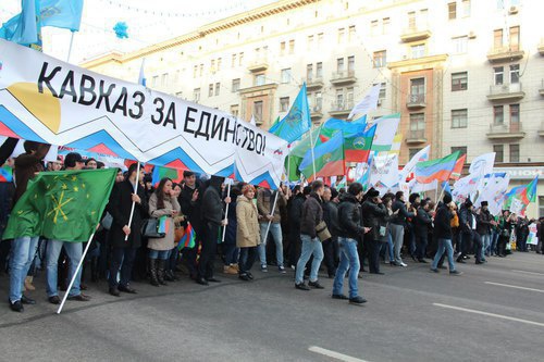 November 4, Moscow, a march of activists of Caucasian public and youth organizations, students and natives from Northern Caucasus, on the National Unity Day. Photo by Zulfiya Akhmadova