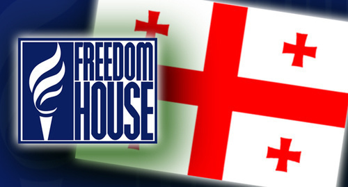 Logo of "Freedom House" and flag of Georgia. Collage by the "Caucasian Knot"