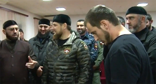A young man during the conversation with Ramzan Kadyrov in Argun on November 3, 2015. Photo: screenshot of a video http://groztrk.net/
