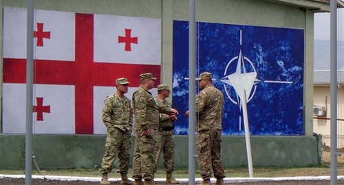 Flags of Georgia and NATO at the Krtsanisi National Training Centre. Photo by Inna Kukudzhanova for the "Caucasian Knot" 