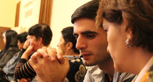 The participants of the roundtable "Problems and ways of resolving the conflict between Nagorno-Karabakh and Azerbaijan and the role of society in the national security". The city of Martakert, September 30, 2016. Photo by Alvard Grigoryan for the "Caucasian Knot"