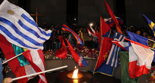 Flags of countries that recognized the Armenian Genocide in the Ottoman Turkey. Photo by Tigran Petrosyan for the 'Caucasian Knot'. 