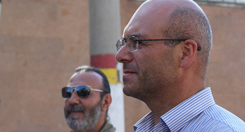 Press conference by Varuzhan Avetisyan in the territory of captured police regiment. Photo by Tigran Petrosyan for the Caucasian Knot. 