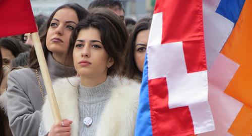 Participant of a march on the occasion of the 30th anniversary of the Karabakh liberation movement, Nagorno-Karabakh, February 13, 2018. Photo by Alvard Grigoryan for the Caucasian Knot. 
