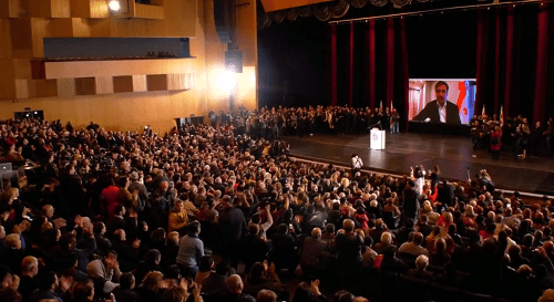 Mikhail Saakashvili's speech for the UNM supporters via Skype in Tbilisi. Photo by the press service of the party
https://www.facebook.com/nacionalurimodzraoba/videos/372906620120619/