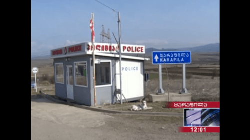 Police post at the village of Karapilo of the Kaspi District. Screenshot from video posted at http://rustavi2.ge/en/news/133058