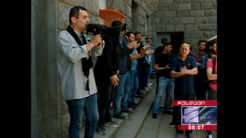 Striking miners in the Georgian city of Chiatura. May 16, 2019. Screenshot of the video http://www.rustavi2.ge/en/news/133542