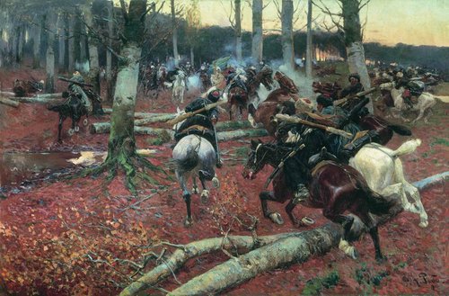 Сaucasian (cavalry) reconnaissance. France Roubaud. https://ru.wikipedia.org/wiki/Кавказская_война#/media/Файл:Roubaud._Scene_from_Caucasian_war.jpg