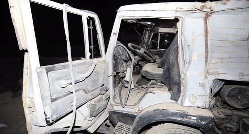 KAMAZ wrecked cab after a missile attack on Ganja. Photo by Aziz Karimov for the "Caucasian Knot"