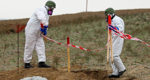 Sappers working on demining operations. Nagorno-Karabakh, November 20, 2020. Photo by Aziz Karimov for the "Caucasian Knot" 