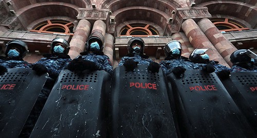 The police at a protest action in Yerevan. Photo: Vahram Baghdasaryan/Photolure via REUTERS