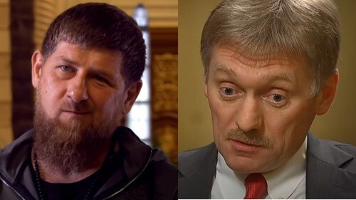 Ramzan Kadyrov (left) and Dmitry Peskov. Collage made from screenshot: https://youtu.be/jp65fNM4Mj8 и https://youtu.be/DgwB_qr3eio