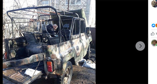 Karabakh firefighters came under fire near the border with Azerbaijan. Screenshot https://www.facebook.com/ArtsakhPolice/photos/pcb.1520340408332498/1520338438332695/