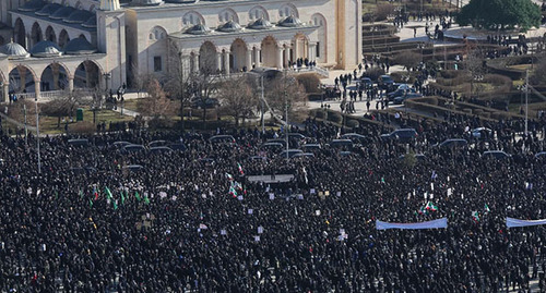 Rally in the centre of Grozny, February 2, 2022. Photo: Chechnya Segodnya, https://chechnyatoday.com/news/352661