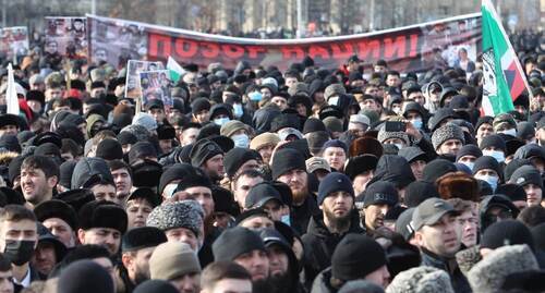 Spontaneous rally in the center of Grozny. February 2, 2022. Photo: Chechnya Today https://chechnyatoday.com/images/uploads/2022/02/02/photo_2022-02-02_14-58-09%20(2).jpg