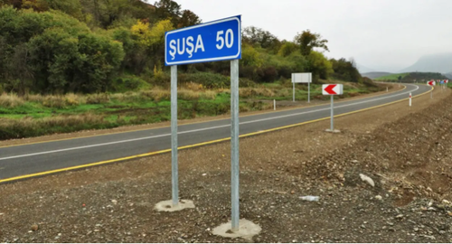 The road in the Fizuli District, opened on November 9, 2021. Photo: official website of President of Azerbaijan Republic https://azertag.az/ru/xeber/Prezident_Ilham_Aliev_i_pervaya_ledi_Mehriban_Alieva_prinyali_uchastie_v_otkrytii_Dorogi_Pobedy-1920342