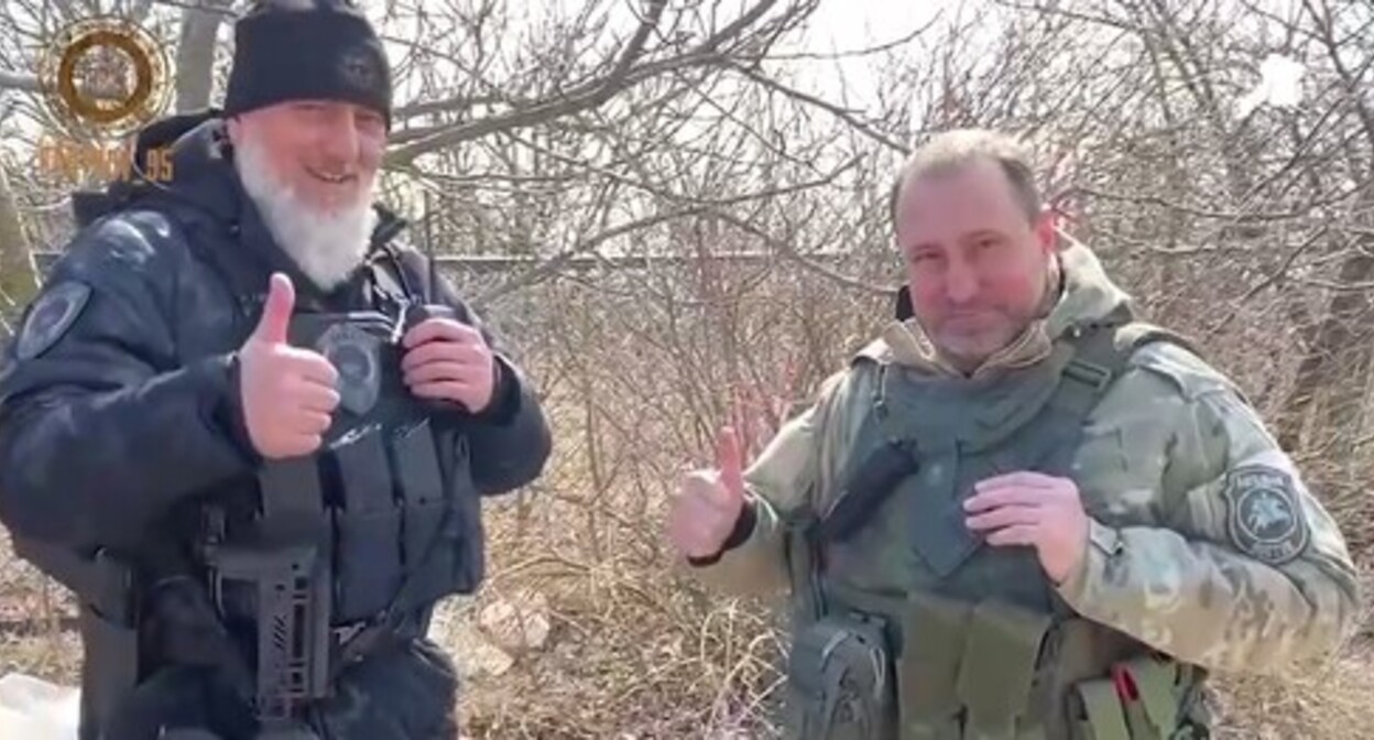 Adam Delimkhanov and Alexander Khodakovsky. Screenshot of the video in the post https://t.me/RKadyrov_95/1558