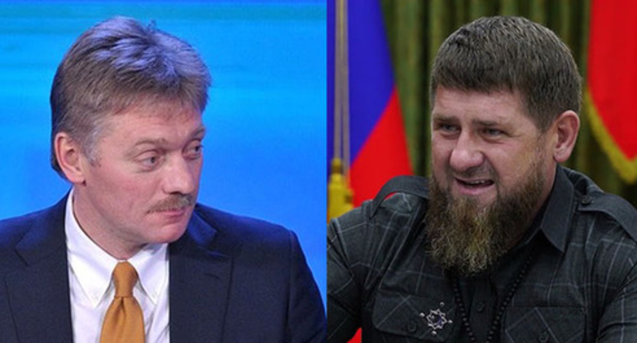 Dmitry Peskov (on the left) and Ramzan Kadyrov. Collage by the "Caucasian Knot". Photo http://www.kremlin.ru Screenshot of the video https://www.youtube.com/watch?v=Qmsph0ObD20