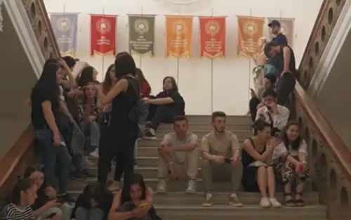 Students of the Tbilisi State University. Image made from video posted by Netgazeti on June 3, 2022, https://netgazeti.ge/life/613879/