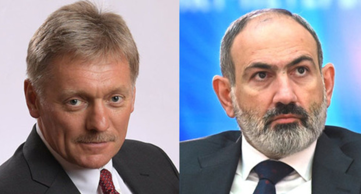 Dmitry Peskov (left) and Nikol Pashinyan. Collage made by the Caucasian Knot. Photo: Kremlin.ru, press service of the Russian President