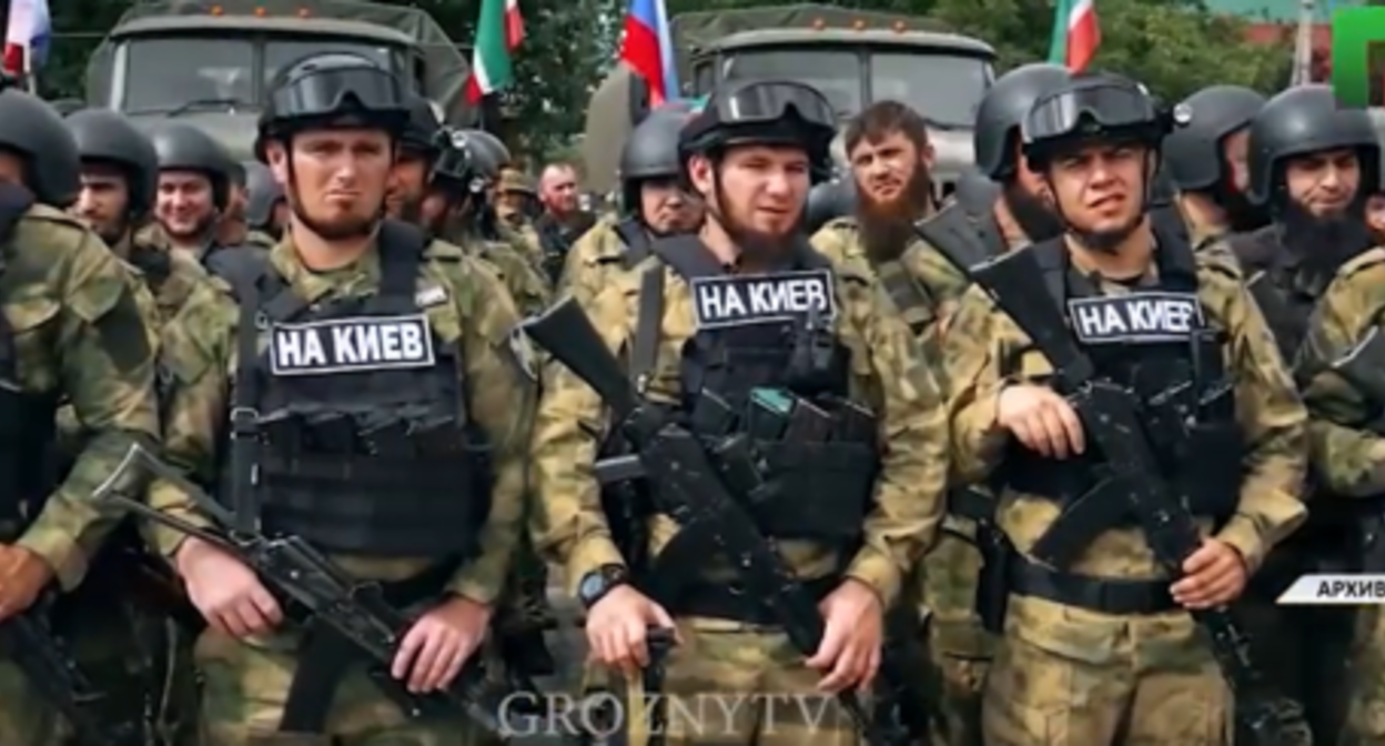 Chechen law enforcers. Screenshot of the video published on Instagram** of the Grozny TV Channel https://www.instagram.com/p/ChrFDGIDtay