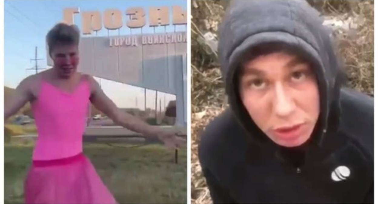 The dance at the entrance to Grozny and apologies after it. Screenshots of the video posted by the Readovka Telegram channel on October 22, 2022 https://t.me/readovkanews/45095 Collage by the "Caucasian Knot"