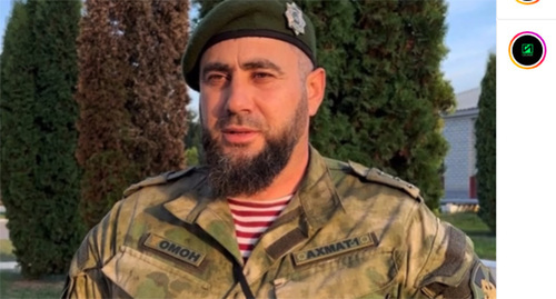 Bislan Chabaev, a deputy commander of the "Akhmat-1" OMON (riot police) battalion. Screenshot of the video https://www.instagram.com/p/CkQS2AkO_A0/