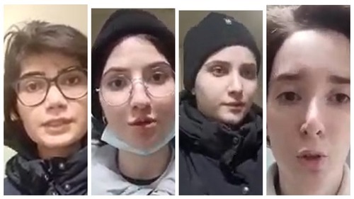 The girls from Dagestan, held by border guards at the "Verkhniy Lars" checkpoint. Screenshots of the video posted on Svetlana Anokhina's Facebook*, collage by the "Caucasian Knot" https://m.facebook.com/mk.ksana? 
Коллаж &quot;Кавказского узла&quot; из стоп-кадров видео, опубликованного в eav=Afa8GrKigGFGet6zeJTzNx7j6jgEpCAZtbrjbTp4HQwOU-nh-b2hvLK6wSyE-ce0SwA&amp;paipv=0