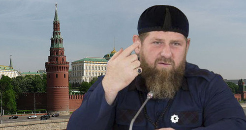 Ramzan Kadyrov against the background of Kremlin. Collage by the "Caucasian Knot". Photos: https://www.grozny-inform.ru/ Yu. Mineeva (Julmin) https://upload.wikimedia.org