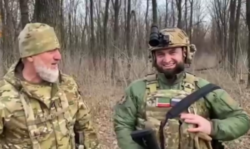 Adam Delimkhanov and Rustam Aguev. Screenshot of the video posted on Ramzan Kadyrov's Telegram channel on January 7, 2023 https://t.me/RKadyrov_95/3253