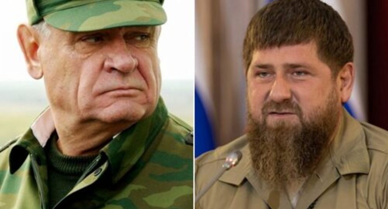 Vladimir Boldyrev (on the left) and Ramzan Kadyrov. Collage by the "Caucasian Knot" https://bloknot.ru/politika/e-ks-glava-suhoputny-h-vojsk-boldy-rev-otvetil-kady-rovu-na-generala-bla-bla-bla-1045294.html