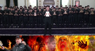 An action with the mass participation of children speaking out in defence of the Koran held in Chechnya. Screenshot of the video posted on Ramzan Kadyrov's Telegram channel https://t.me/RKadyrov_95/3312