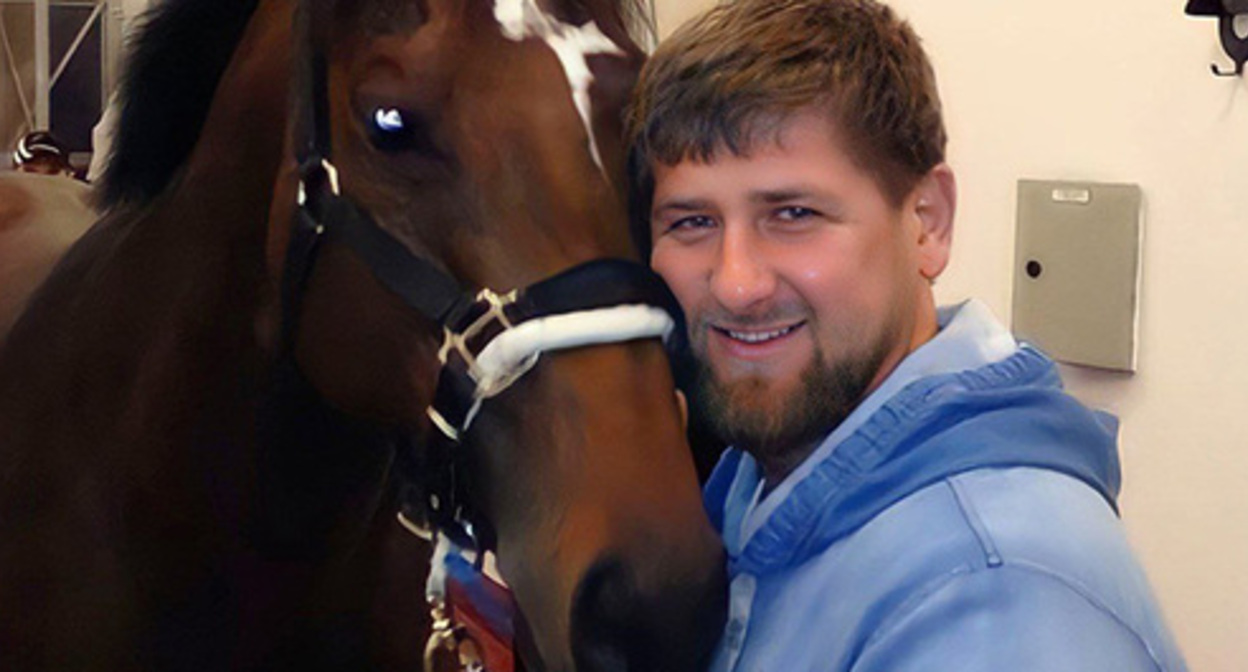 Ramzan Kadyrov and the stallion Zazu. Photo: https://t.me/RKadyrov_95/3631