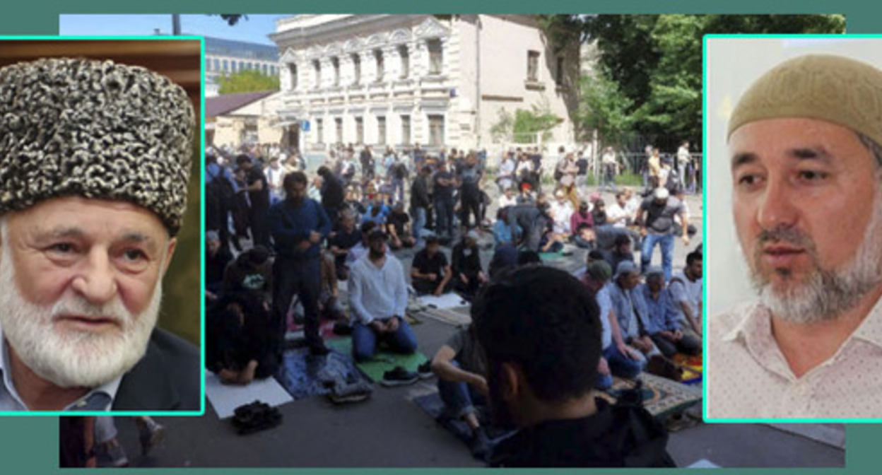 Khadjimurad Gatsalov (on the left), Asfar Myss, protesters. Collage by the "Caucasian Knot." Photos: https://activatica.org, press service of the Public Council of the Ministry of Internal Affairs of the Russian Federation https://paralymp.ru