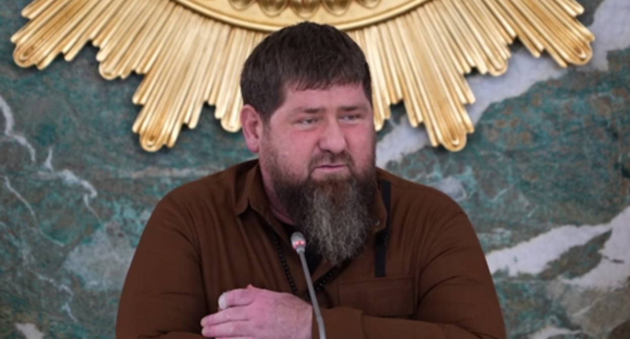 Ramzan Kadyrov at the meeting in Grozny. Screenshot of the video posted on Kadyrov's Telegram channel on August 7, 2023 https://t.me/RKadyrov_95/3805