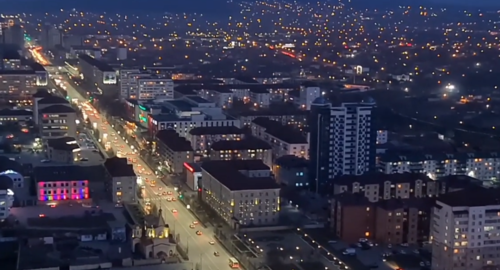 A view of Grozny. Screenshot of the video from Nikita Dmitriev's YouTube channel https://www.youtube.com/watch?v=D9iCn-hbDMc&amp;t=104s