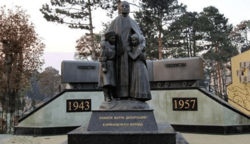 Memorial to the victims of the deportation of Karachay people. Photo from the website of  the Norwegian Helsinki Committee https://www.nhc.no/en/80-years-since-the-mass-deportations-of-the-karachays/