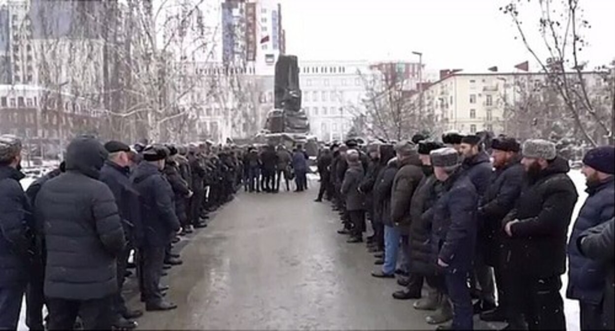 A rally in memory of the victims of deportation held in Grozny. Screenshot of the video posted on Magomed Daudov's Telegram channel https://t.me/s/MDaudov_95