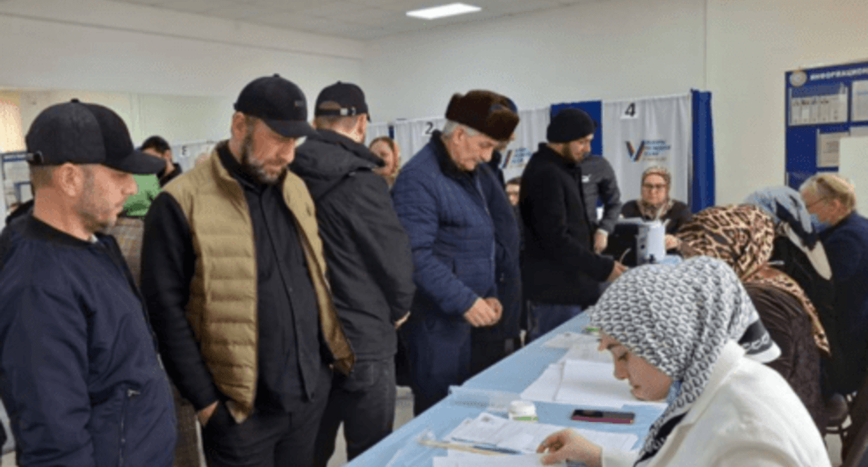 A polling station in Chechnya. Screenshot of the photo posted on the Telegram channel of the  election commission in Chechnya on March 16, 2024 https://t.me/ikchr95/2730