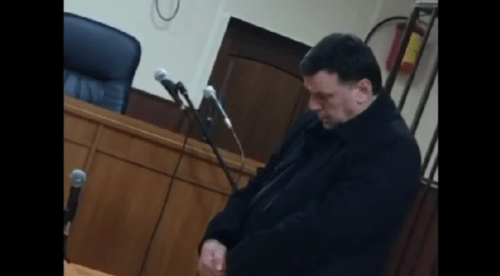 Tagir Velagaev in a court. Screenshot of a video posted on March 19, 2022 https://www.youtube.com/watch?v=NlNf4EyaD80