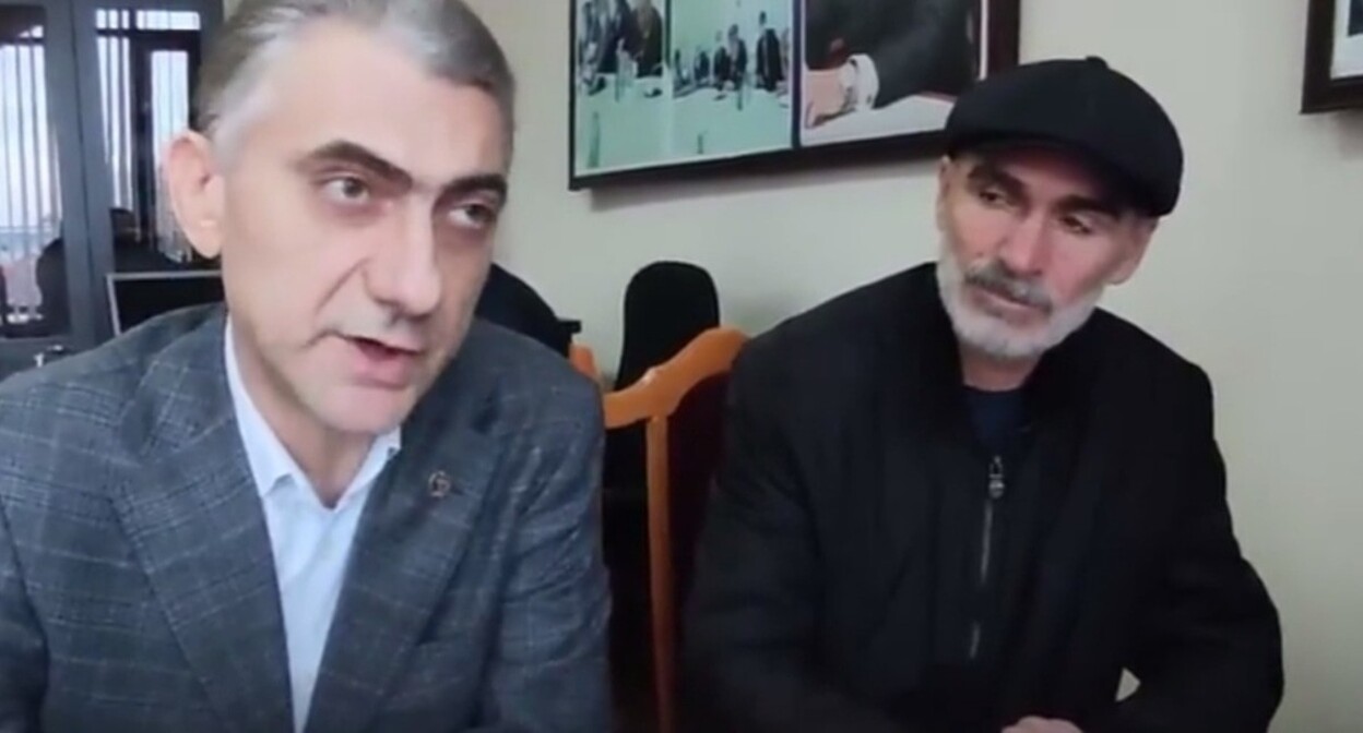 Ilyas Saidov, an advocate, and Ilmiyamin Sultanov, the father of Magomed-Ali Sultanov. Screenshot of a video posted on the Telegram channel Mash Gor https://t.me/s/mash_gor/3164