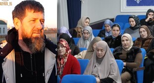 Ramzan Kadyrov and parents who received the money. Collage by the "Caucasian Knot". Photos: screenshots of the videos кадры из видео: https://t.me/RKadyrov_95/5418 and https://t.me/RKadyrov_95/5407