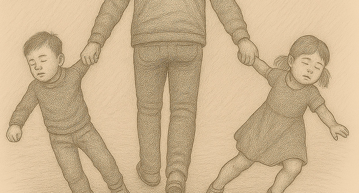 A man takes children away. Illustration created by “Caucasian Knot” using AI in the Copilot software.
