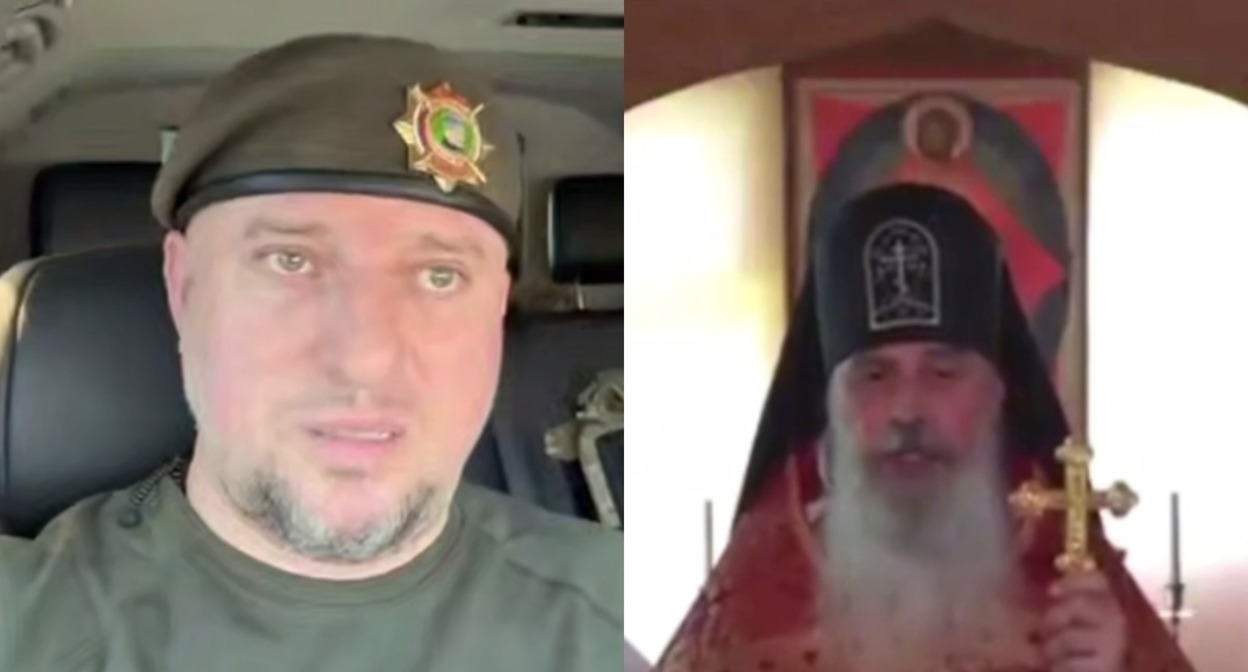 Apti Alaudinov (left) and Schema-Abbot Gavriil: collage by the "Caucasian Knot": still frame from Apti Alaudinov's video from June 7, 2025: https://t.me/AptiAlaudinovAKHMAT/11247, and the Telegram channel "Beware, News" from May 30, 2025: https://t.me/ostorozhno_novosti/37195
