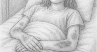 A beaten girl. Illustration created by the “Caucasian Knot” using AI in the Copilot software. 
