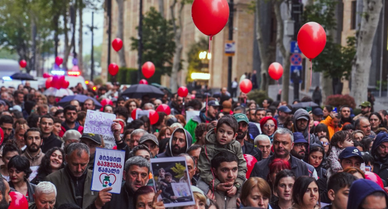 March in Tbilisi. Screenshot of Mo Se's photo from May 3, 2026, https://www.facebook.com/photo?fbid=4297407353907337&set=pcb.4297408117240594 March in Tbilisi. Screenshot of Mo Se's photo from May 3, 2026, https://www.facebook.com/photo?fbid=4297407353907337&set=pcb.4297408117240594